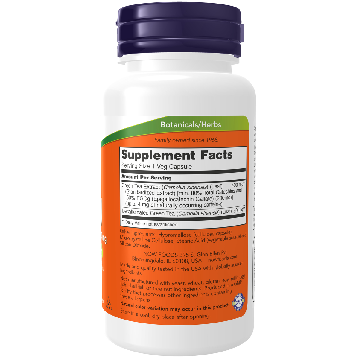 NOW Foods EGCg Green Tea Extract 400 mg - 90 Veg Capsules – Label details / Etykieta producenta