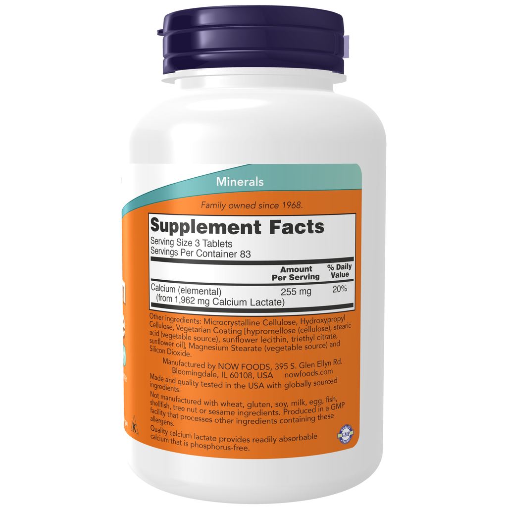 NOW Foods Calcium Lactate - 250 Tablets – Label details / Etykieta producenta