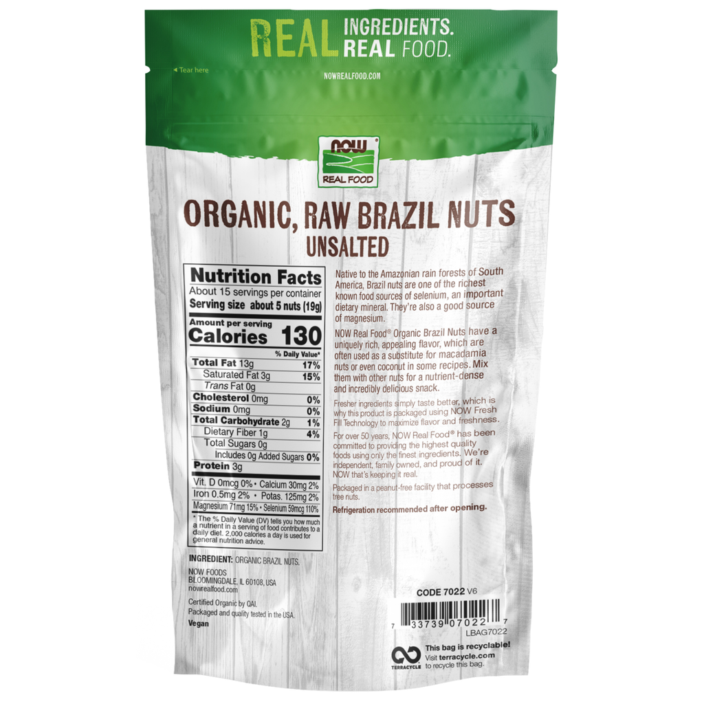 NOW Foods Brazil Nuts, Organic, Raw & Unsalted - 10 oz. – Label details / Etykieta producenta