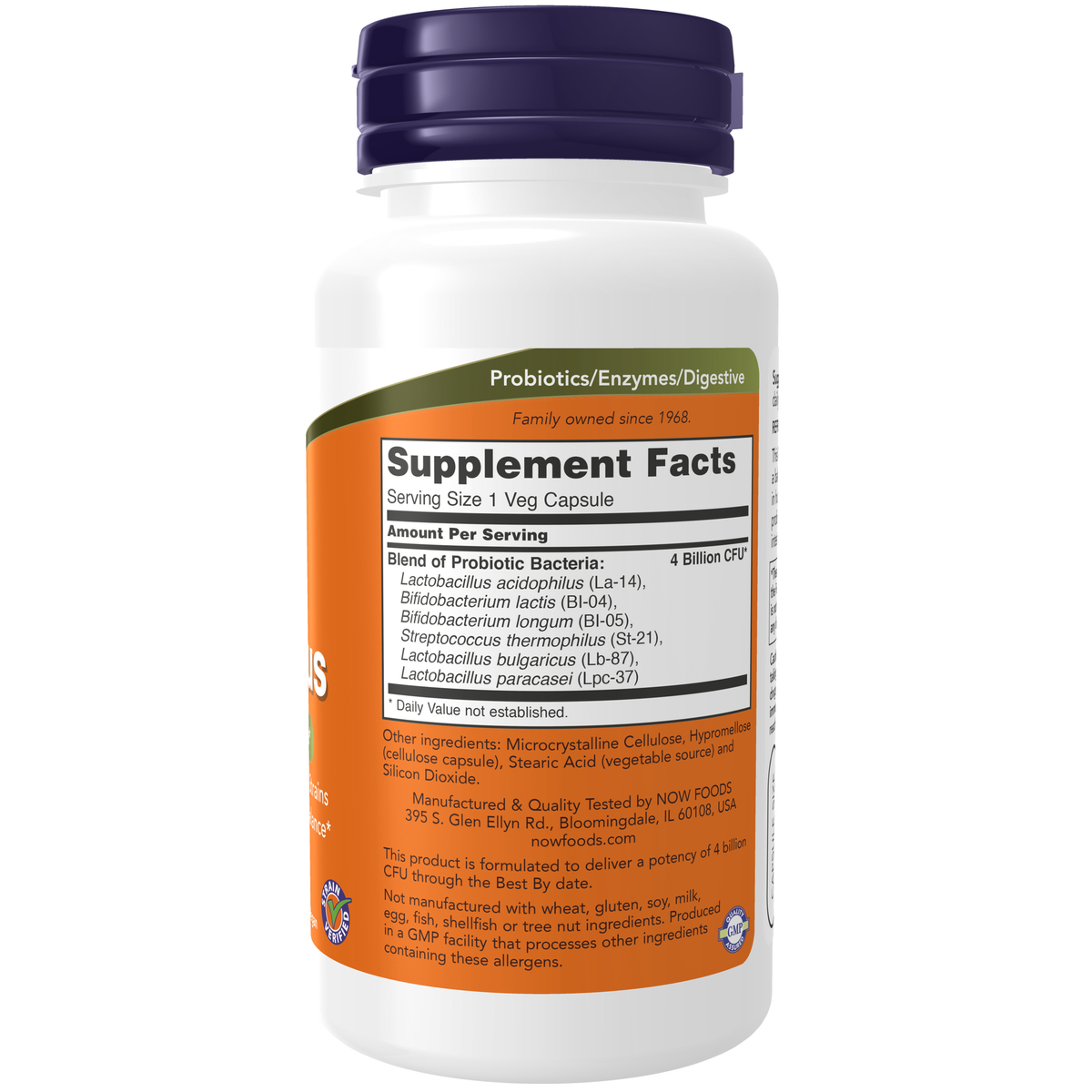 NOW Foods Acidophilus 4x6 - 120 Veg Capsules – Label details / Etykieta producenta