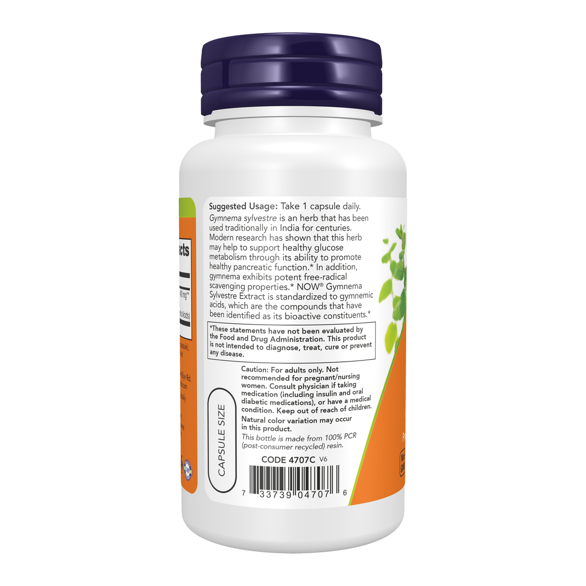 NOW Foods Gymnema Sylvestre 400 mg - 90 Veg Capsules – Left label / Etykieta producenta