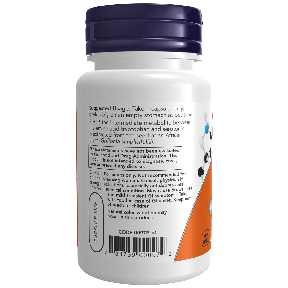 NOW Foods 5-HTP 50 mg - 30 Veg Capsules – Label details / Etykieta producenta