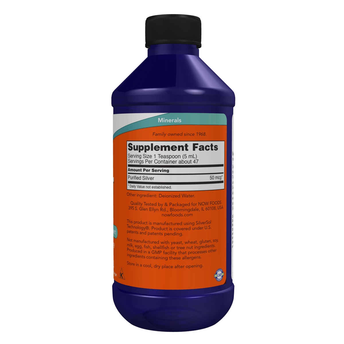 NOW Foods Silver Sol Liquid - 8 fl. oz. – Label details / Etykieta producenta
