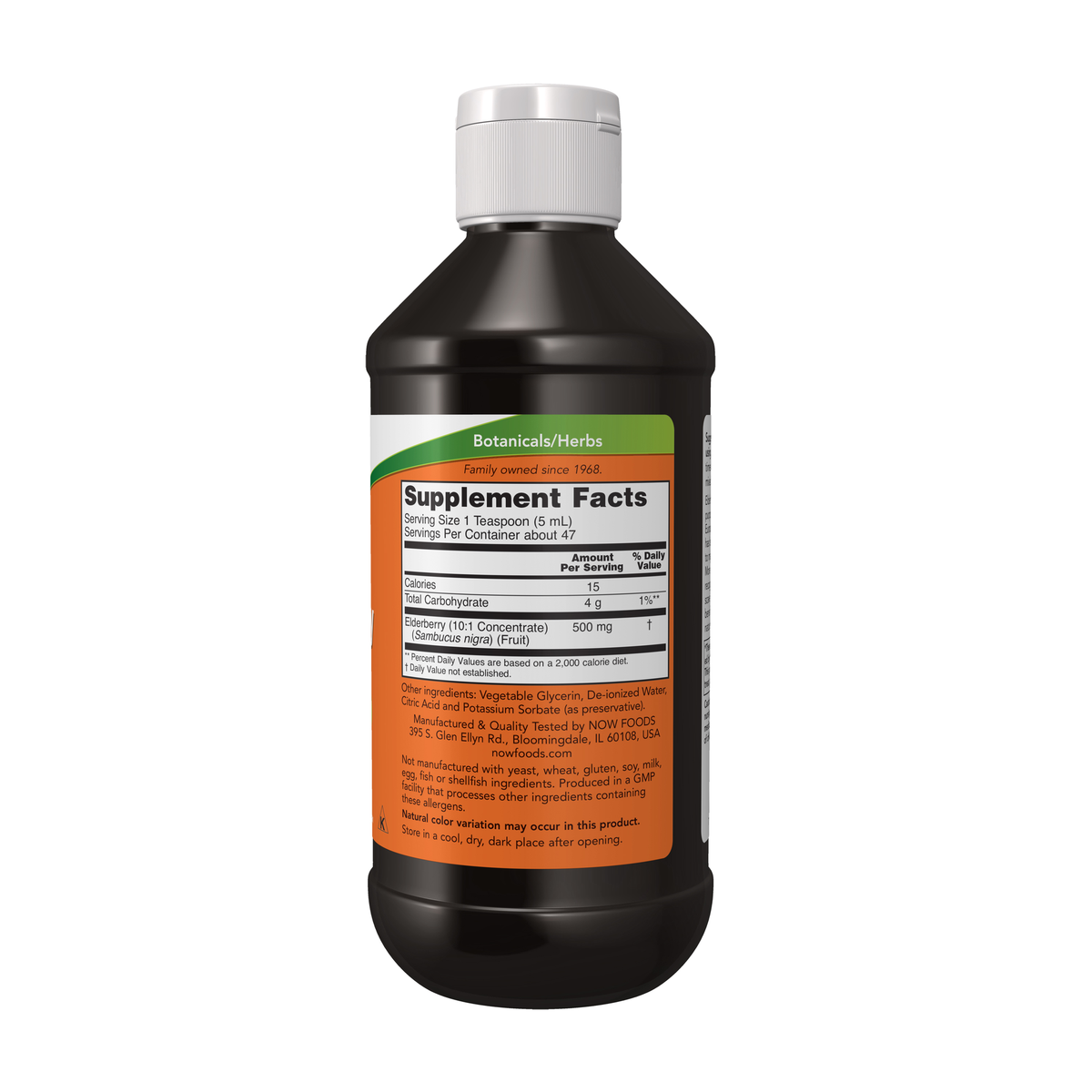 NOW Foods Elderberry Liquid - 8 fl. oz. – Right label / Etykieta producenta