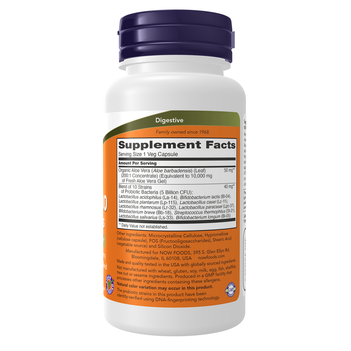 NOW Foods Aloe 10,000 & Probiotics - 60 Veg Capsules – Right label / Etykieta producenta