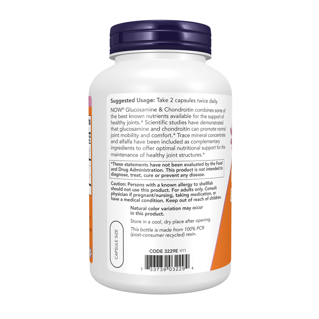 NOW Foods Glucosamine & Chondroitin with Trace Minerals - 240 Capsules – Left label / Etykieta producenta