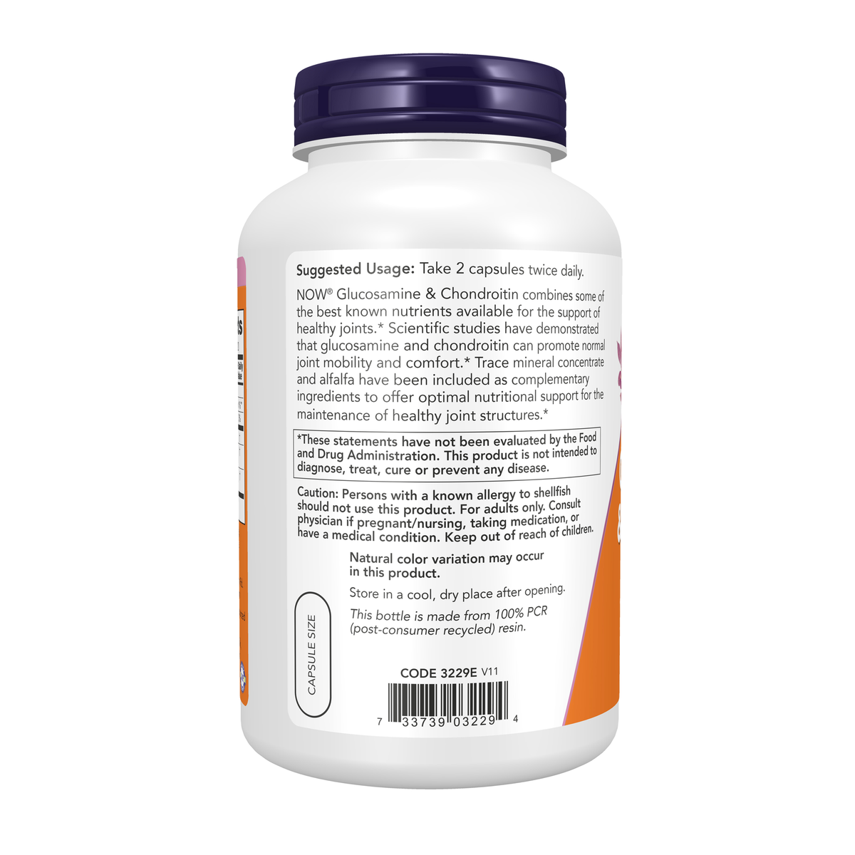 NOW Foods Glucosamine & Chondroitin with Trace Minerals - 240 Capsules – Left label / Etykieta producenta