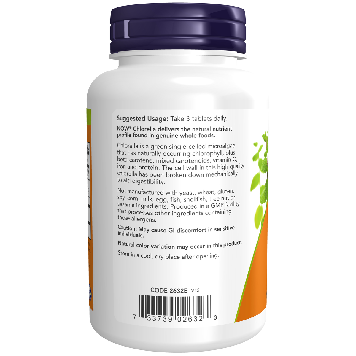 NOW Foods Chlorella 1000 mg - 120 Tablets – Label details / Etykieta producenta