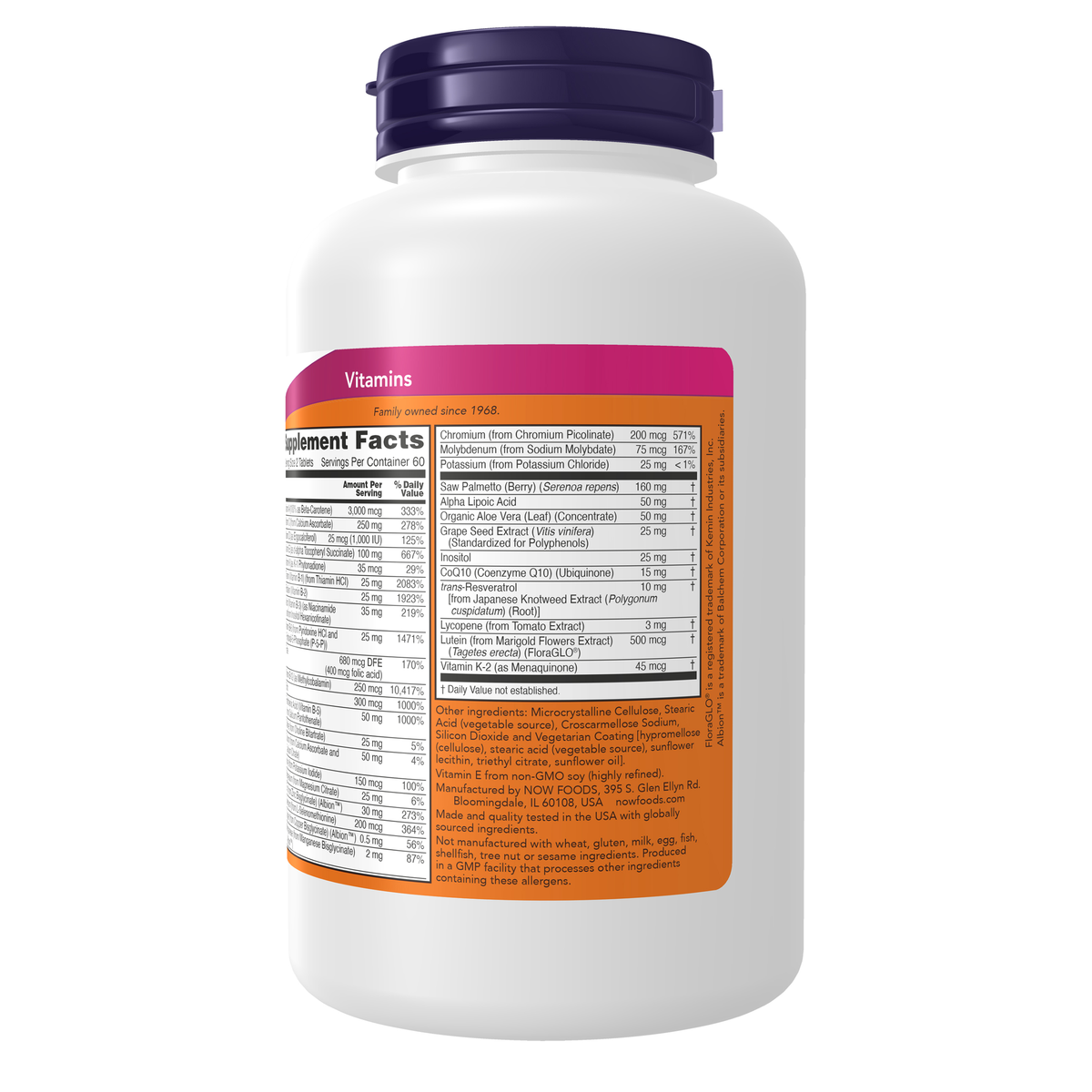 NOW Foods ADAM™ Men's Multiple Vitamin - 120 Tablets – Right label / Etykieta producenta