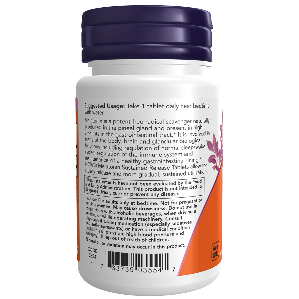 NOW Foods Melatonin 5 mg Sustained Release - 120 Tablets – Label details / Etykieta producenta