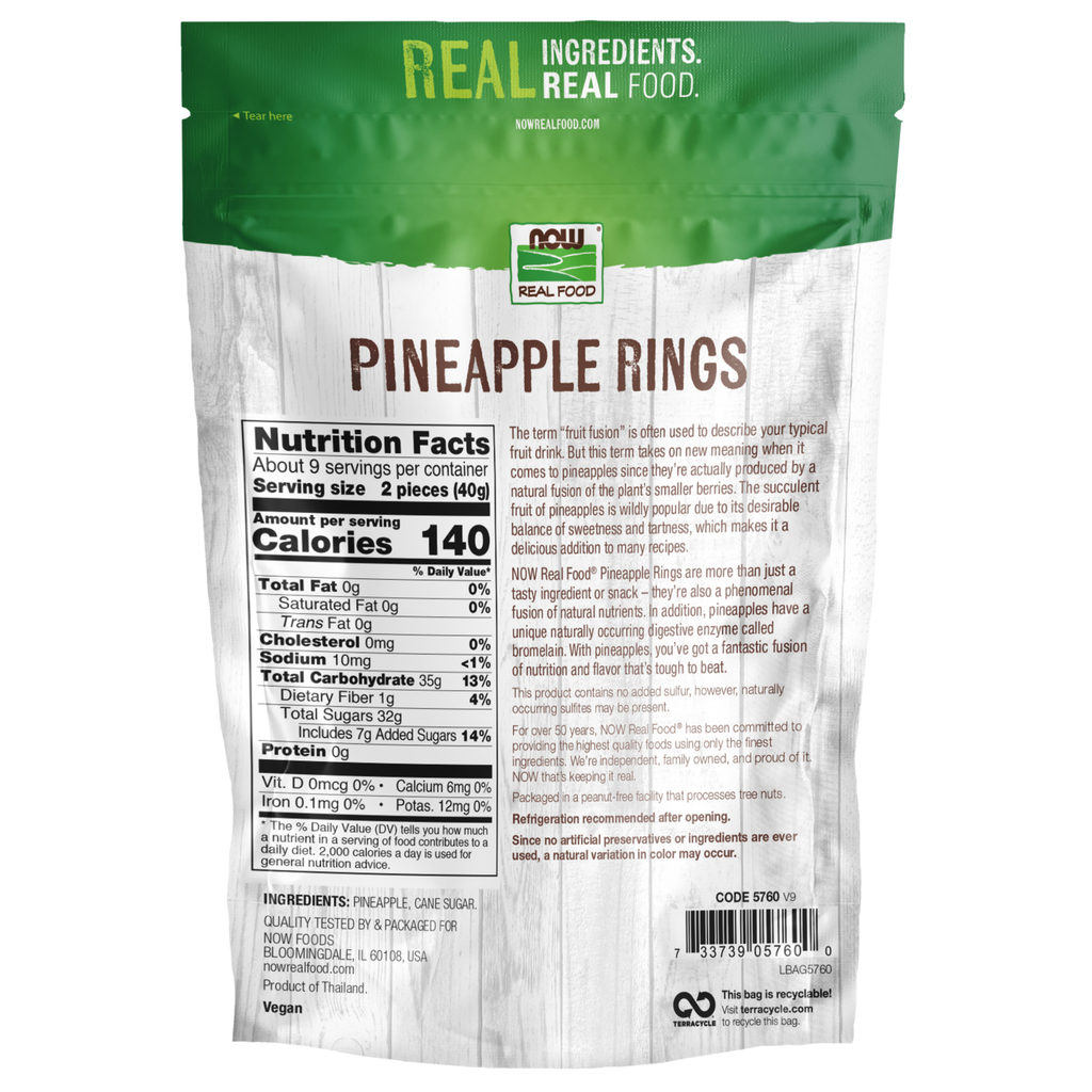 NOW Foods Pineapple Rings - 12 oz. – Label details / Etykieta producenta