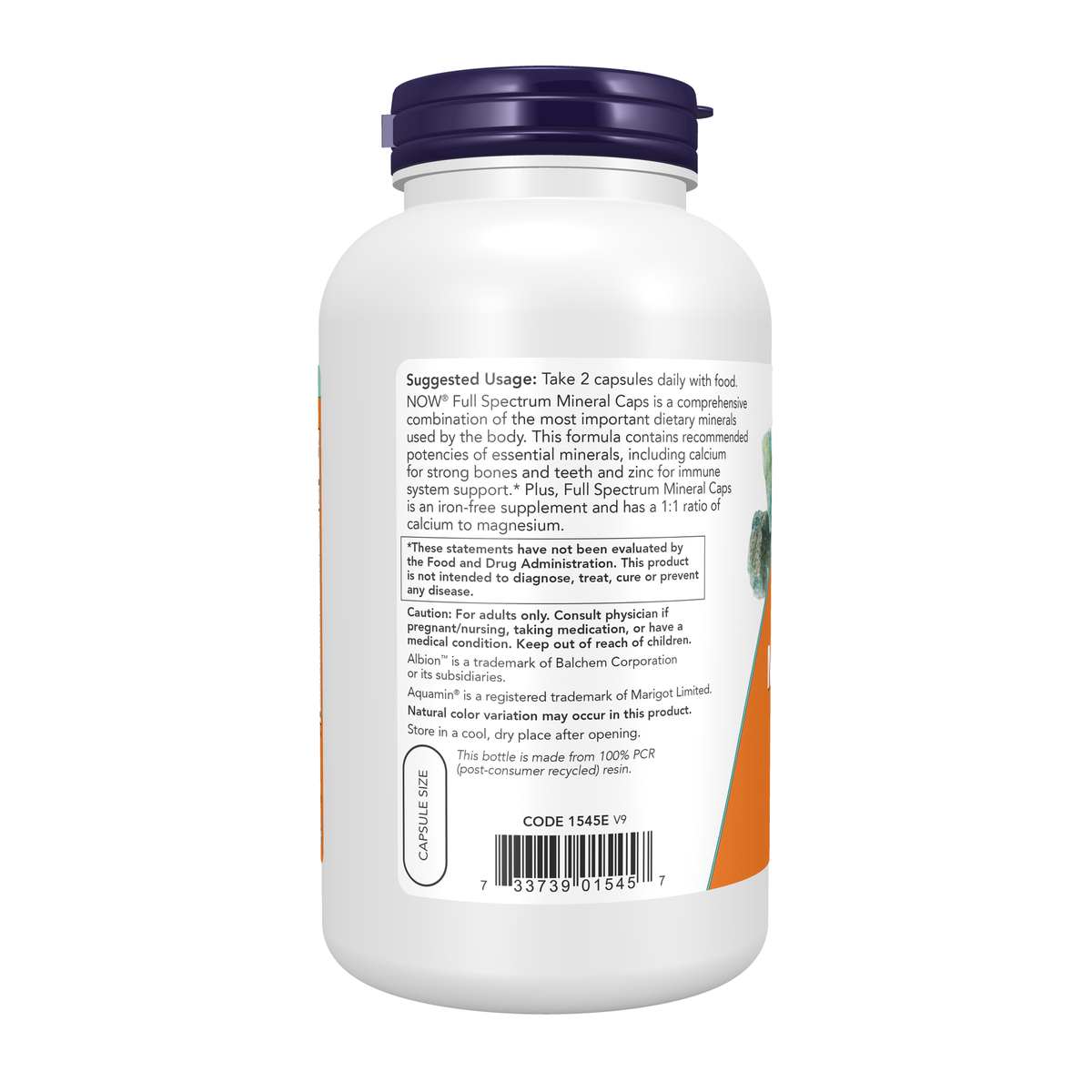 NOW Foods Full Spectrum Mineral Caps - 240 Veg Capsules – Left label / Etykieta producenta