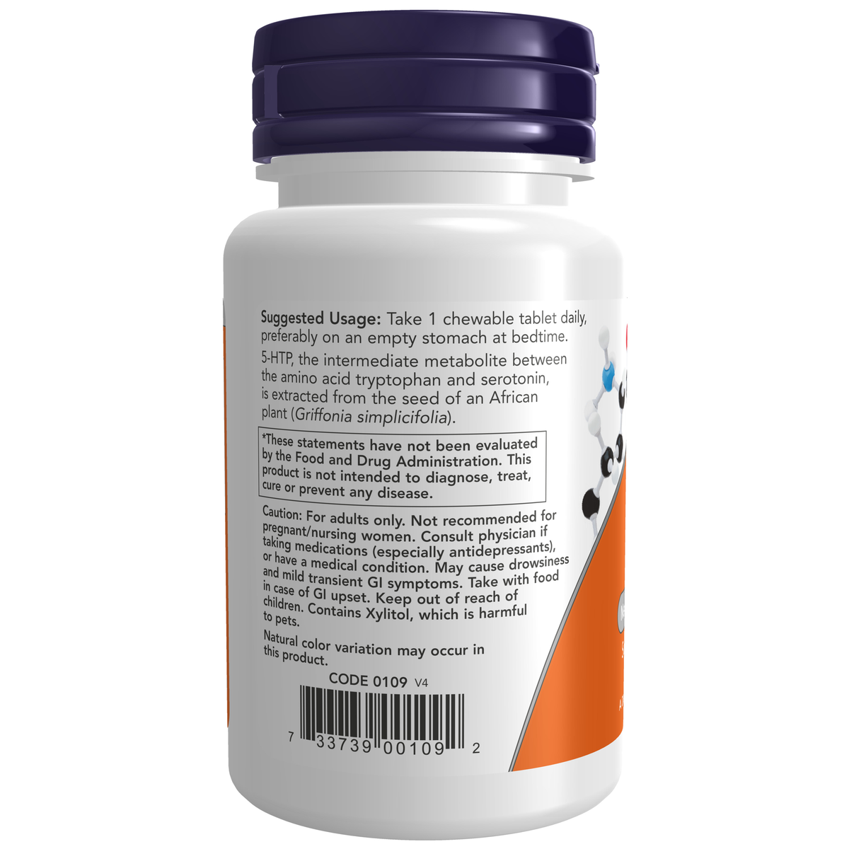 NOW Foods 5-HTP 100 mg - 90 Chewables – Label details / Etykieta producenta