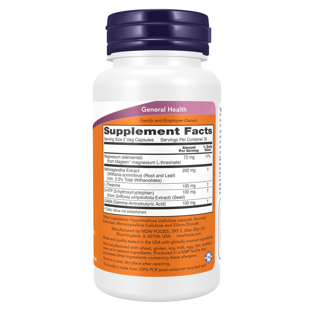 NOW Foods Magtein® Calm 60 Veg caps – Right label / Etykieta producenta