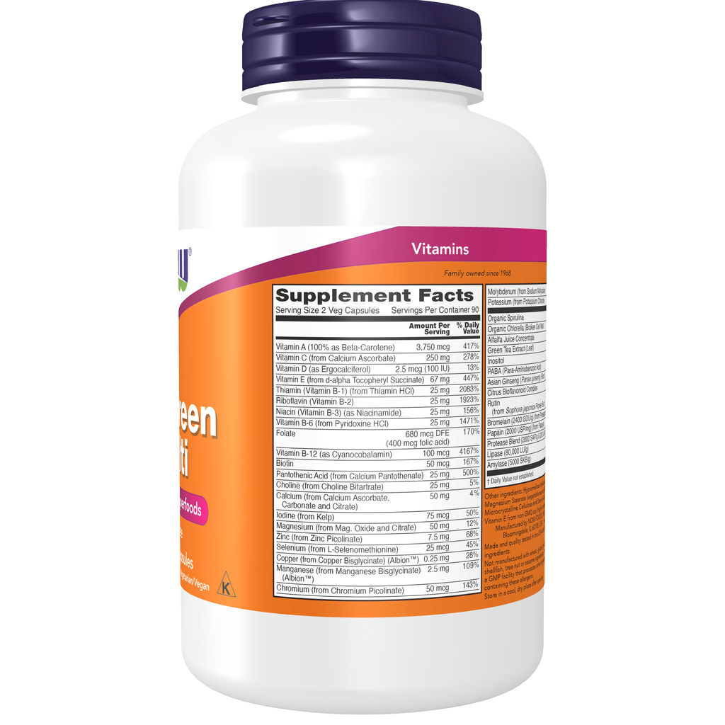 NOW Foods EcoGreen Multi Vitamin - 180 Veg Capsules – Right label / Etykieta producenta