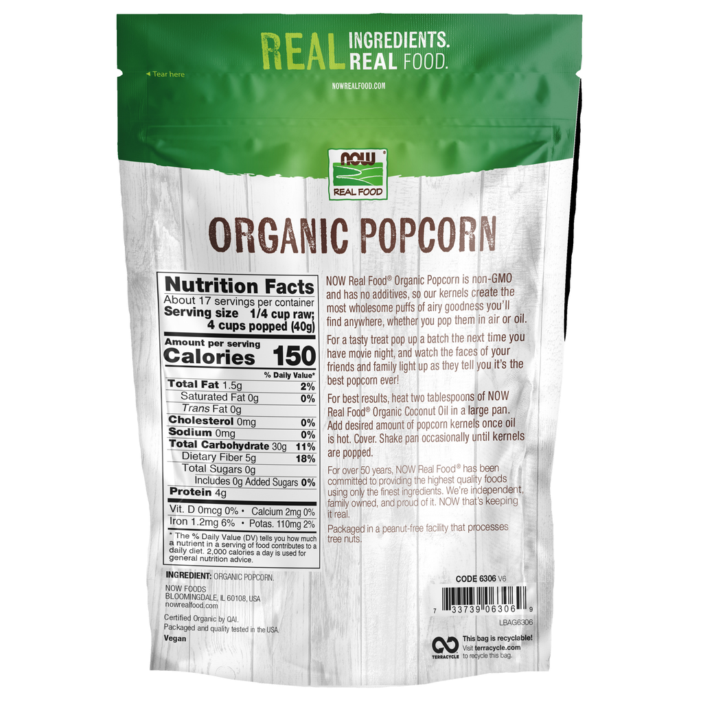 NOW Foods Popcorn, Organic - 24 oz. – Label details / Etykieta producenta