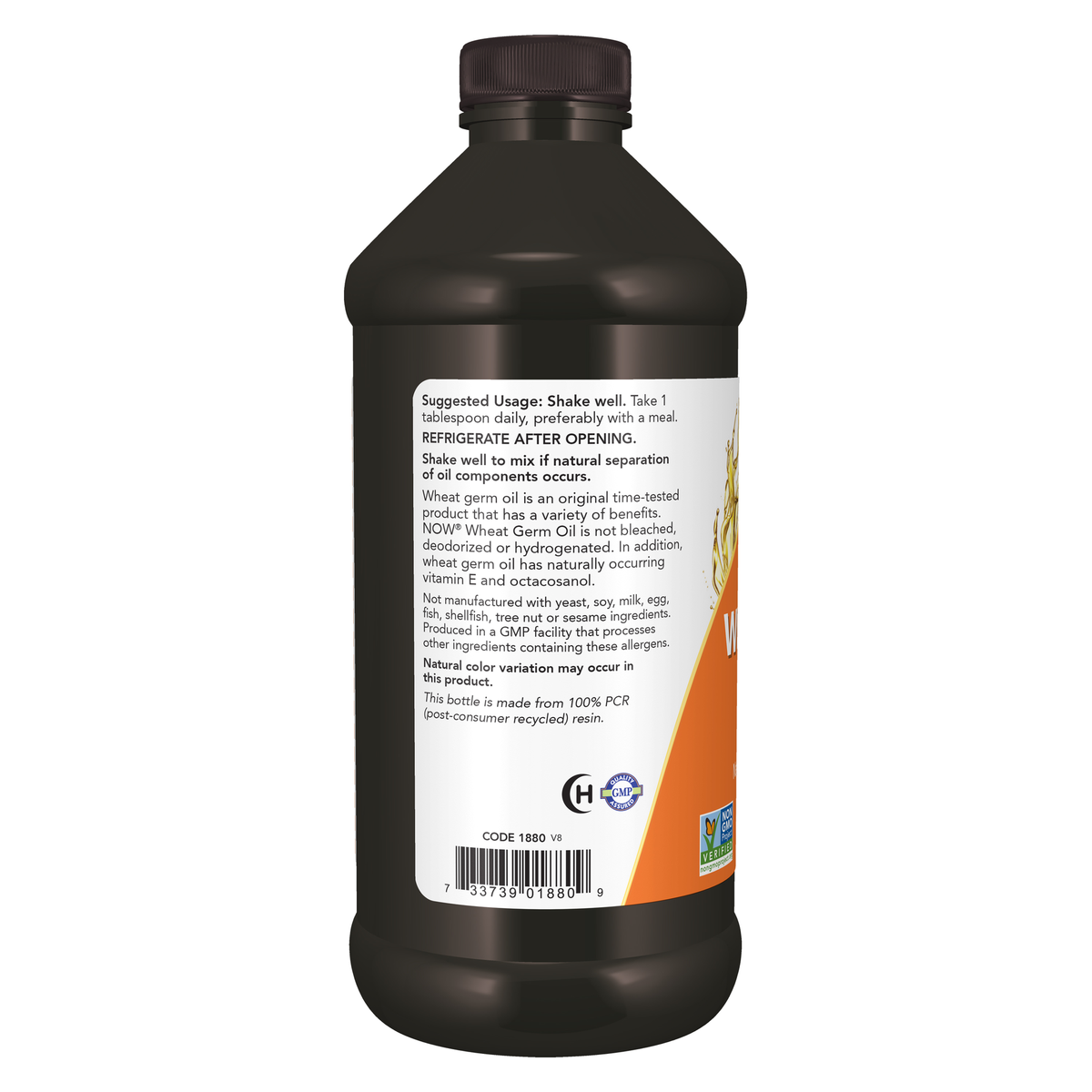 NOW Foods Wheat Germ Oil - 16 fl. oz. – left label / Etykieta producenta