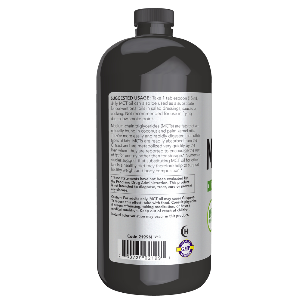 NOW Foods MCT Oil Liquid in Plastic Bottle - 32 fl. oz. – Label details / Etykieta producenta