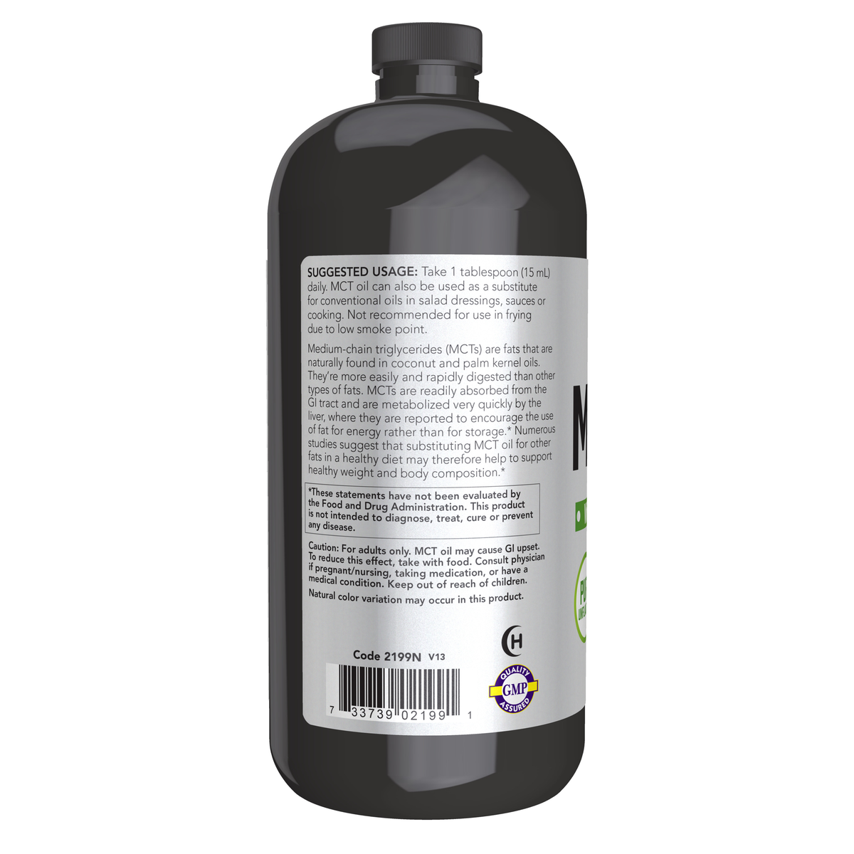 NOW Foods MCT Oil Liquid in Plastic Bottle - 32 fl. oz. – Label details / Etykieta producenta