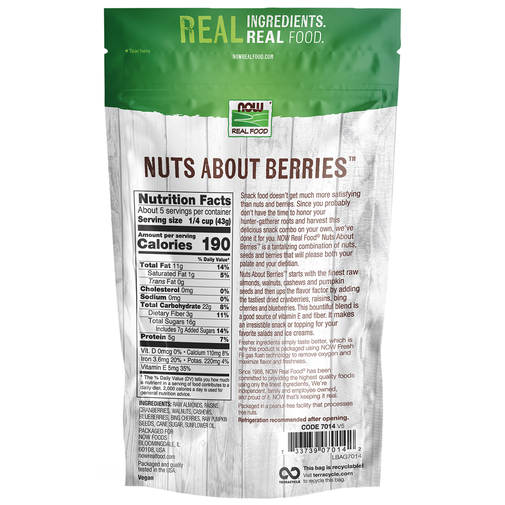 NOW Foods Nuts About Berries™ - 8 oz. – Back label / Etykieta producenta