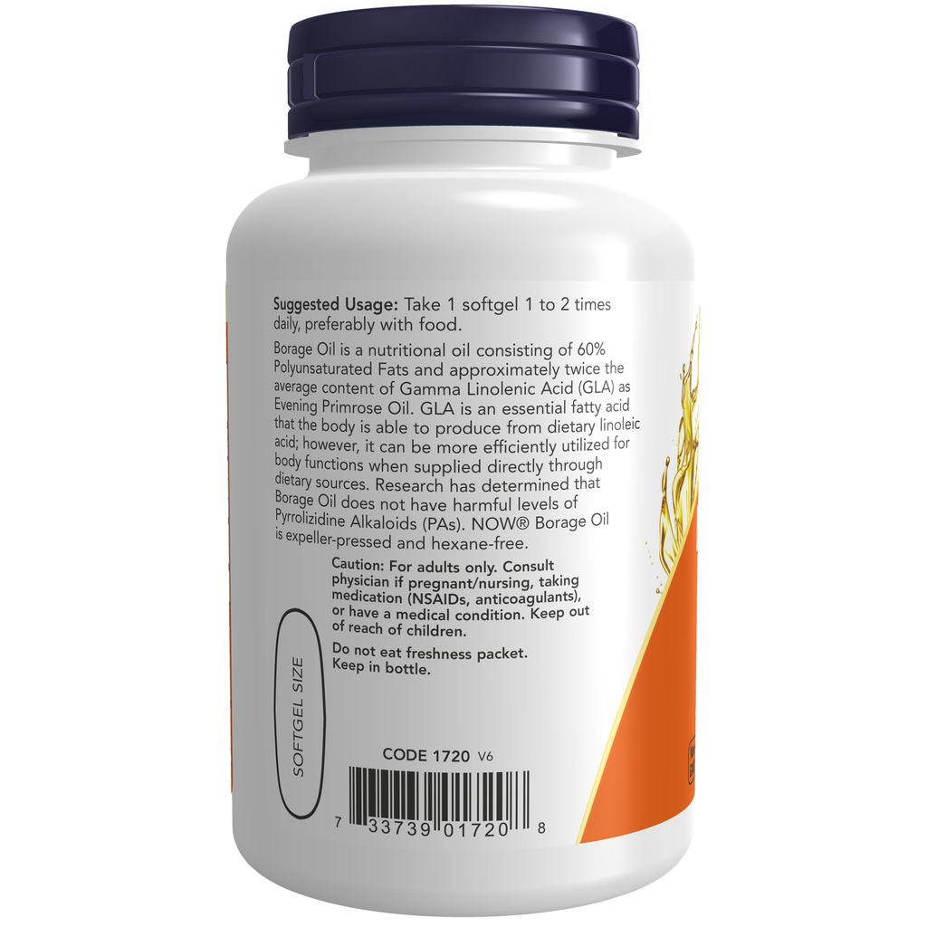 NOW Foods Borage Oil 1000 mg - 60 softgels – Label details / Etykieta producenta