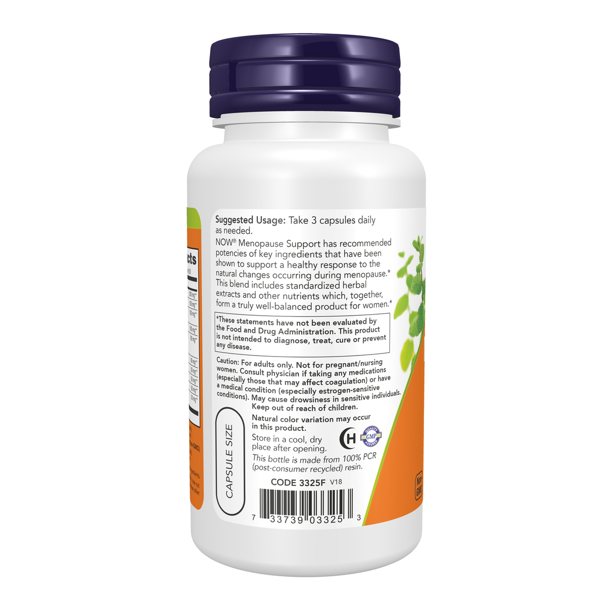 NOW Foods Menopause Support - 90 Veg Capsules – Left label / Etykieta producenta
