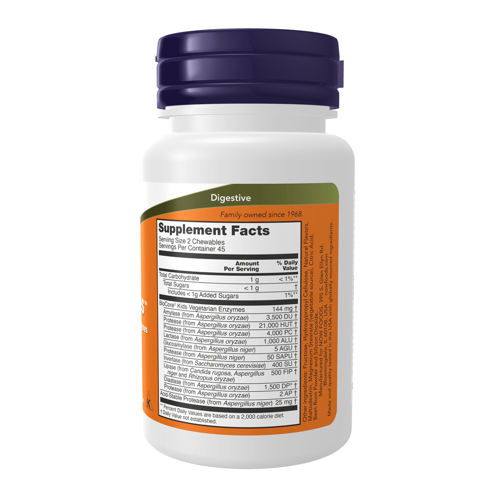 NOW Foods ChewyZymes - 90 Chewables – Right label / Etykieta producenta
