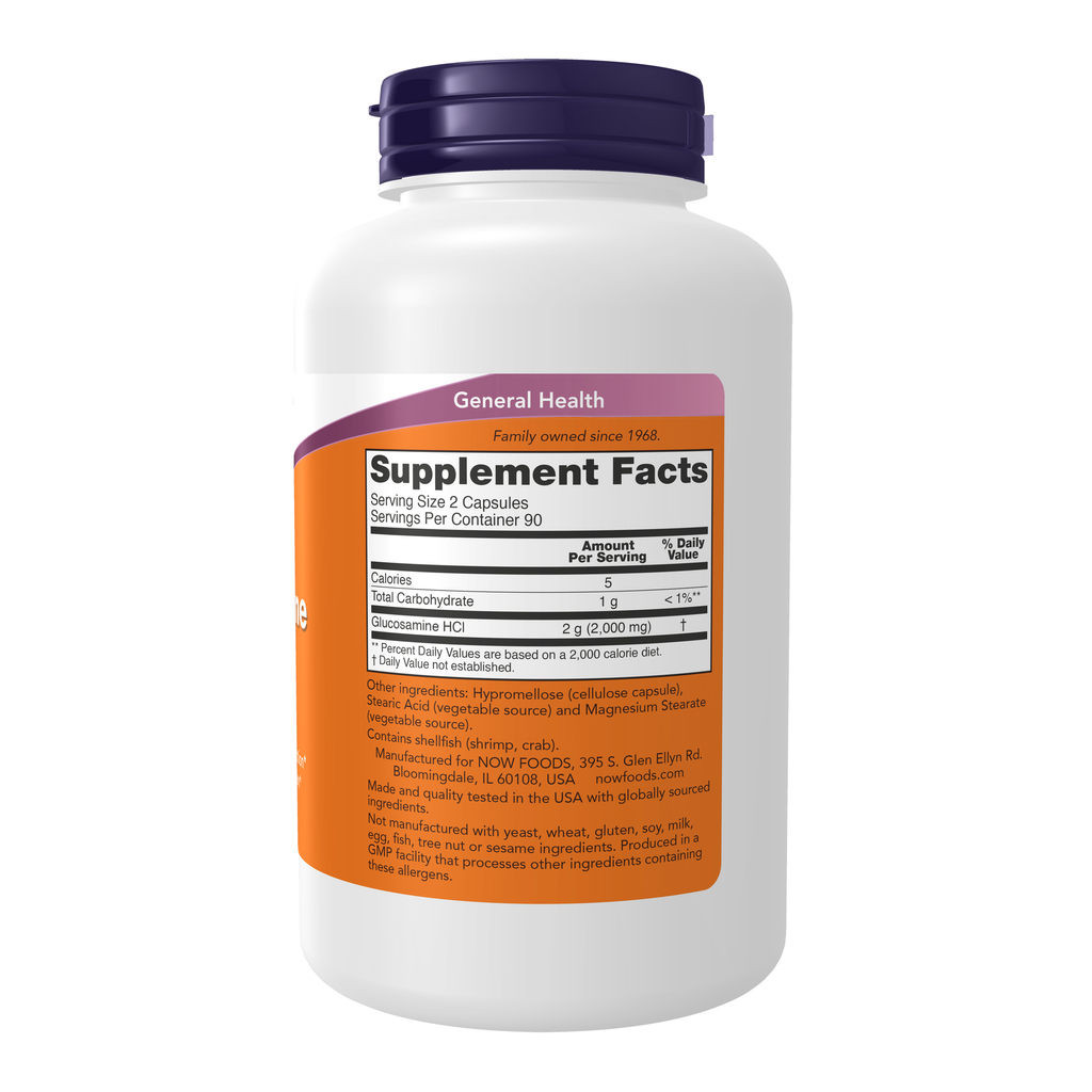 NOW Foods Glucosamine '1000' - 180 Capsules – Right label / Etykieta producenta