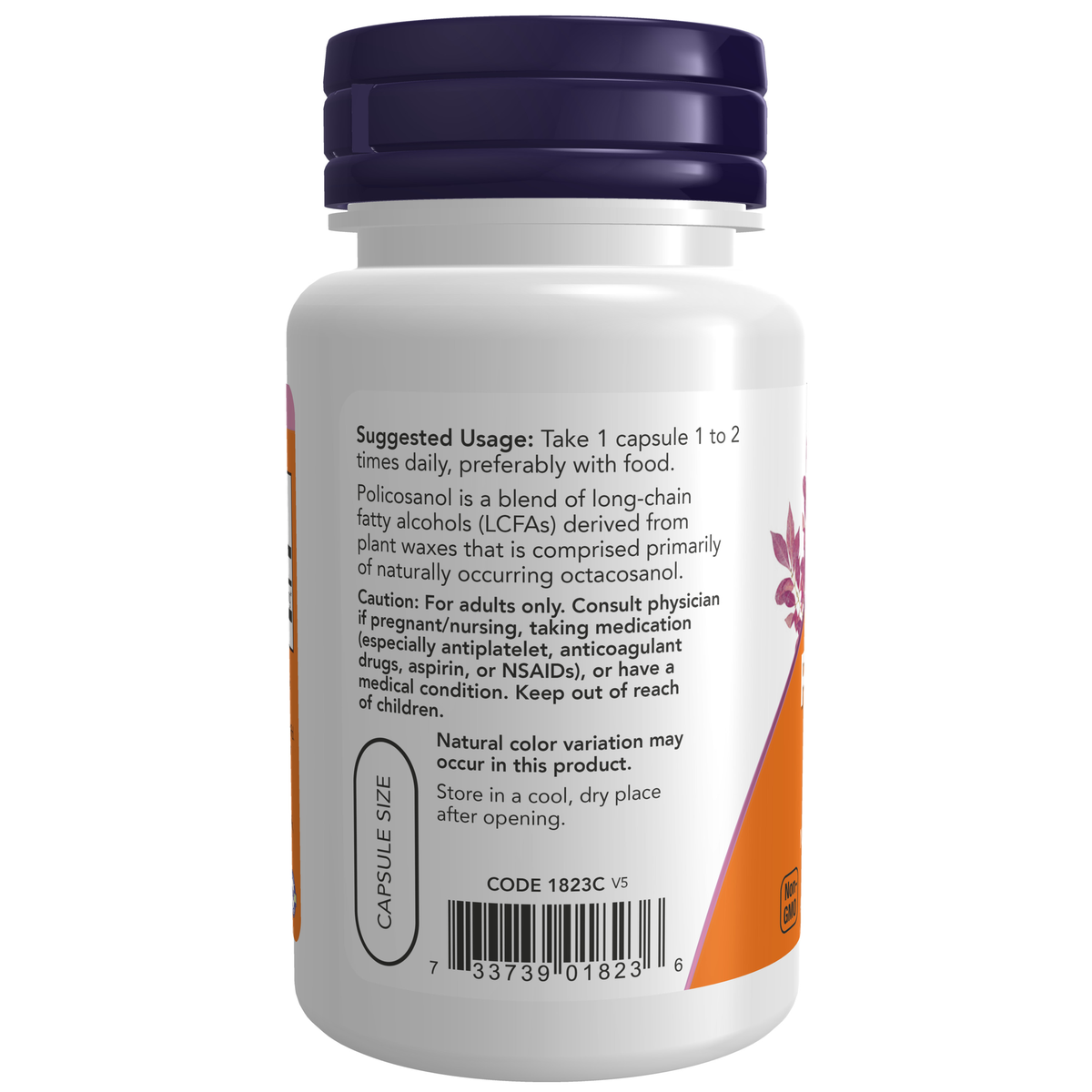 NOW Foods Policosanol 10 mg - 90 Veg Capsules – Label details / Etykieta producenta