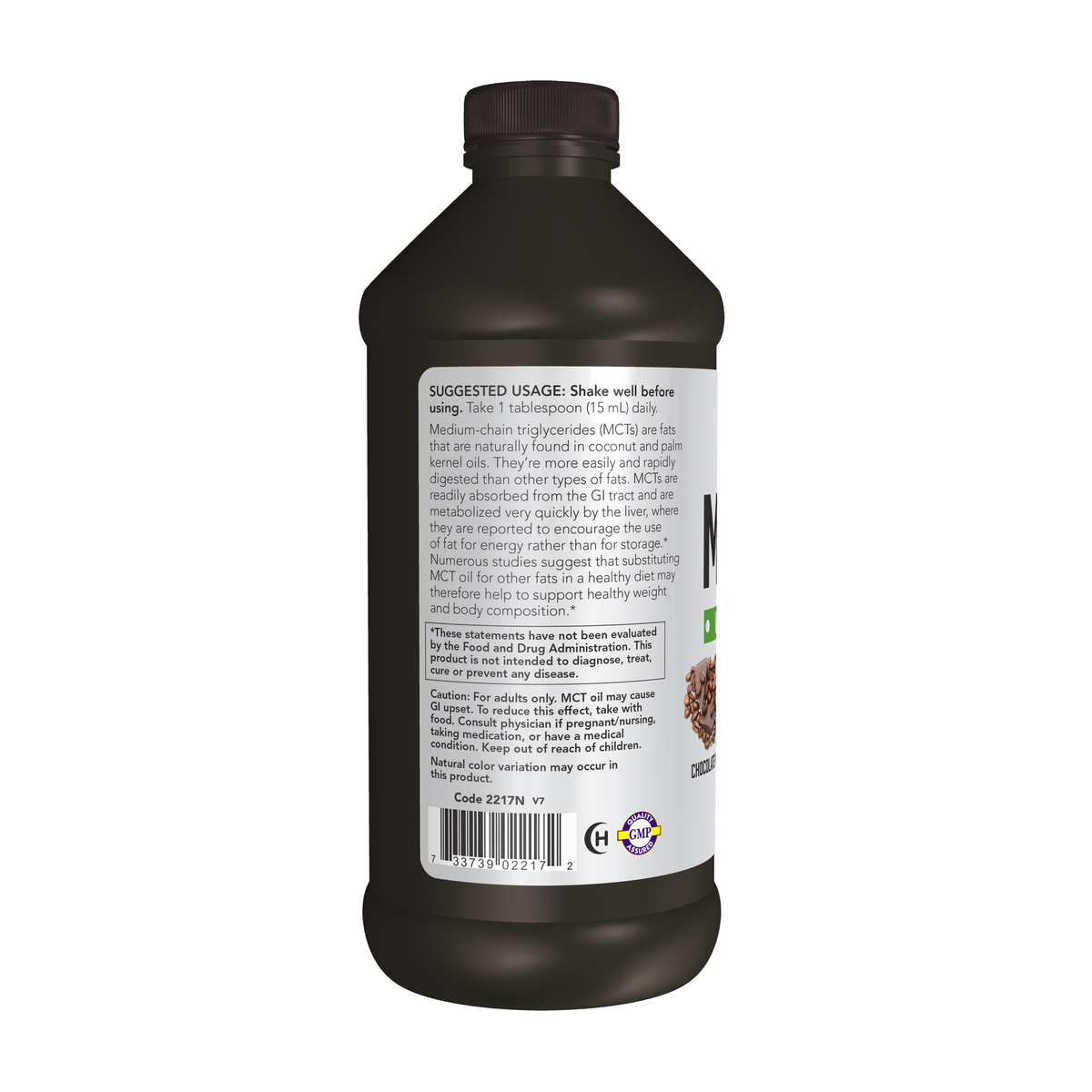 NOW Foods MCT Oil, Chocolate Mocha - 16 fl. oz. – Left label / Etykieta producenta