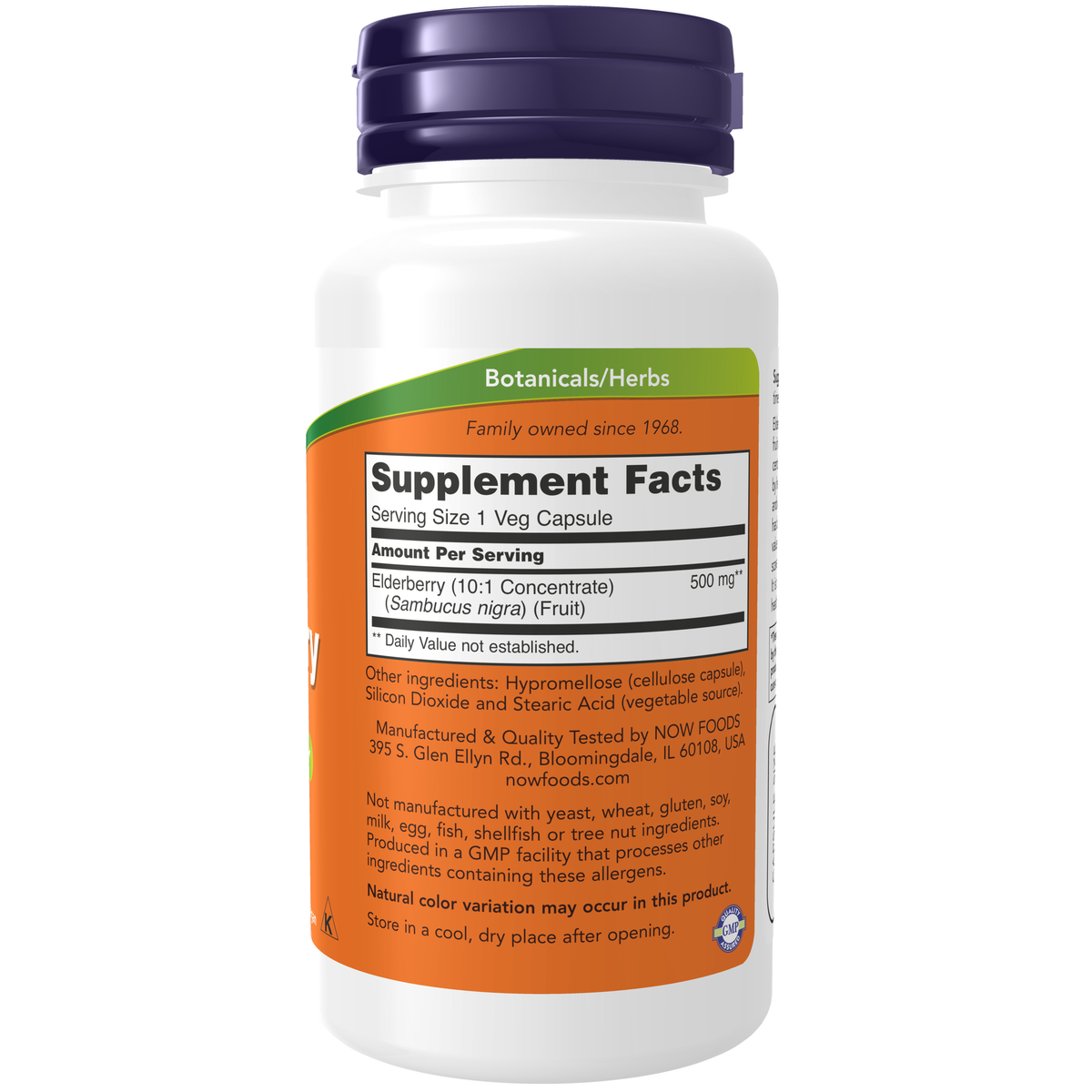 NOW Foods Elderberry 500 mg - 60 Veg Capsules – Label details / Etykieta producenta