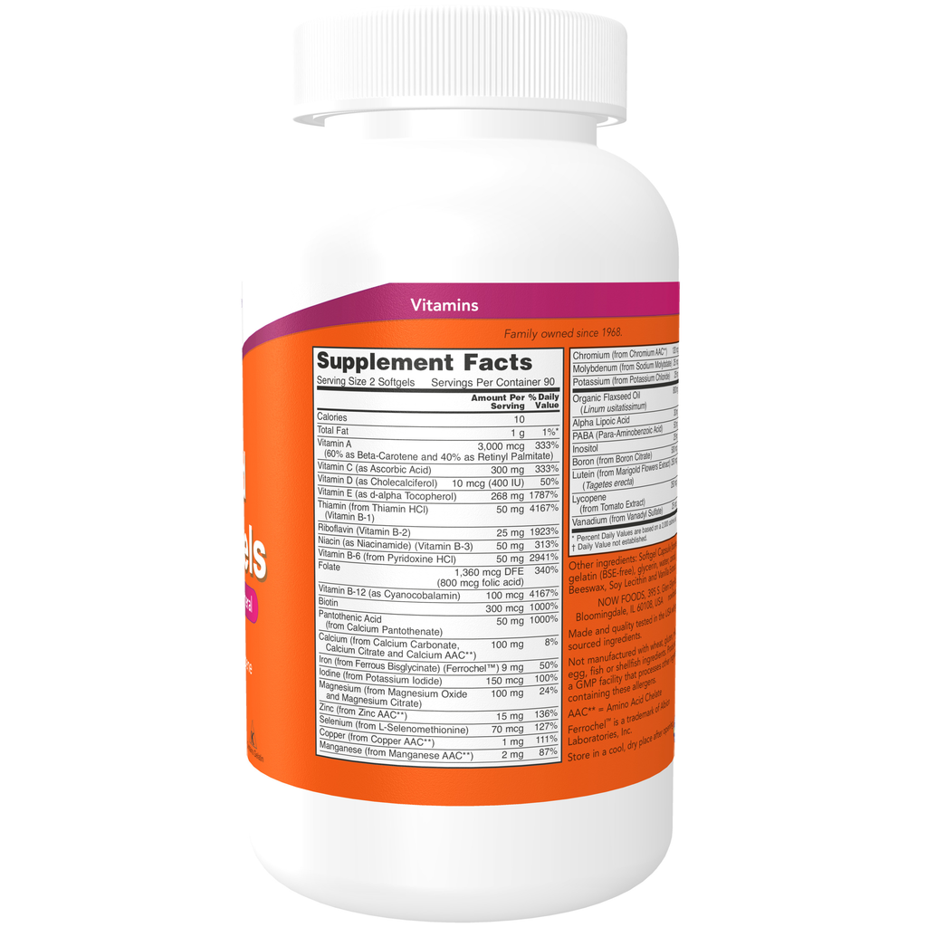 NOW Foods Liquid Multi Gels - 180 Softgels – Label details / Etykieta producenta