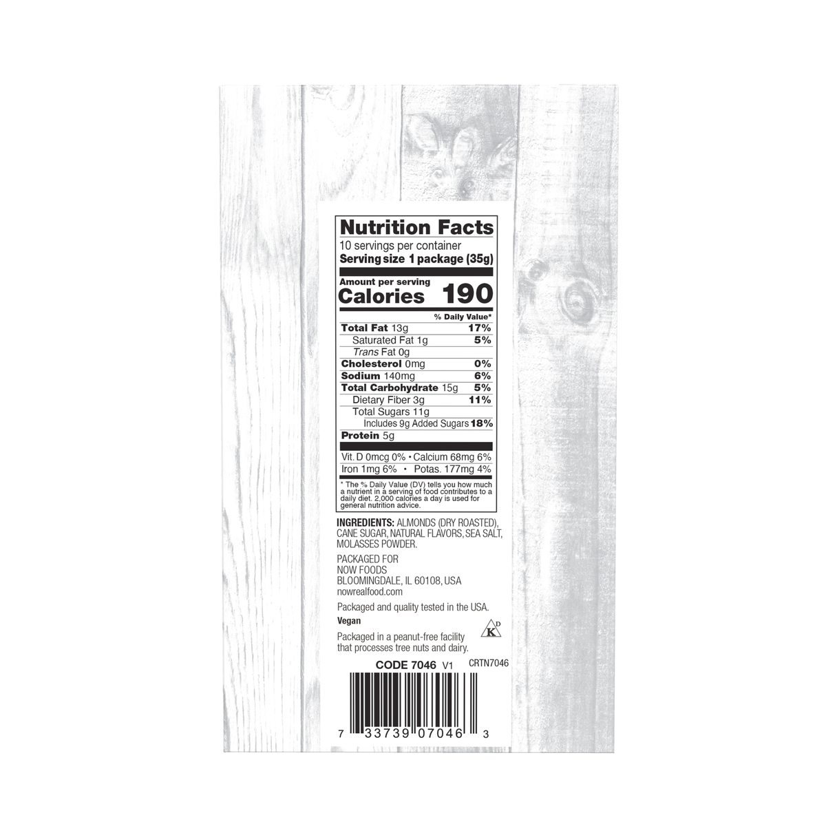 NOW Foods Almonds, Salted Caramel  - 10 - 1.25 oz. (35g) Packets – Back label / Etykieta producenta