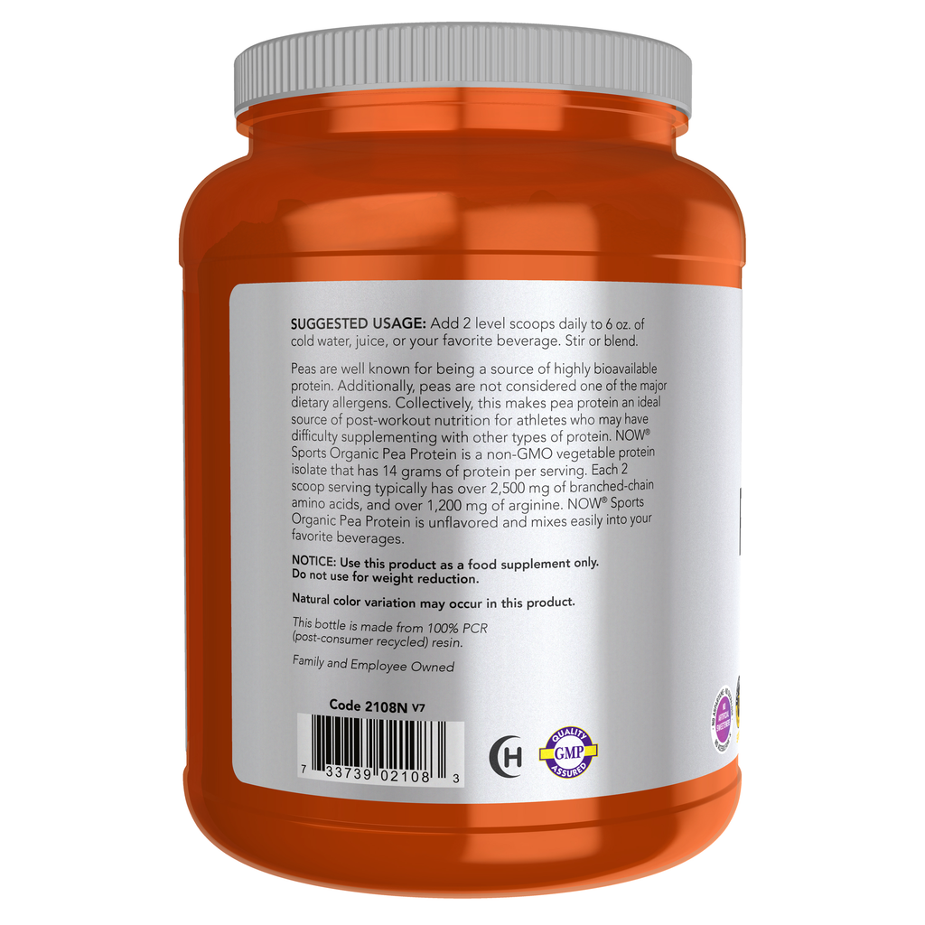 NOW Foods Pea Protein, Organic Powder - 1.5 lbs. – Left label / Etykieta producenta