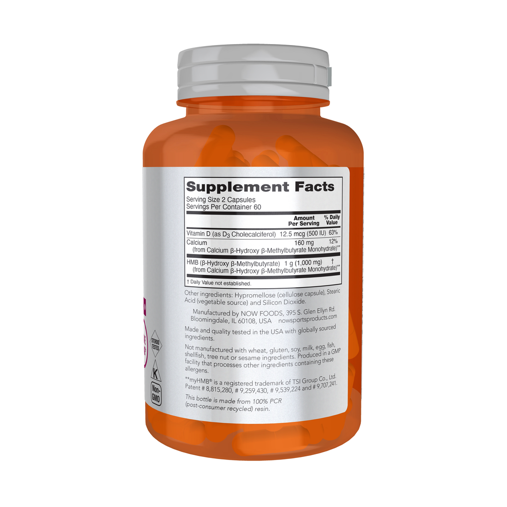 NOW Foods HMB 500 mg - 120 Veg Capsules – Right label / Etykieta producenta