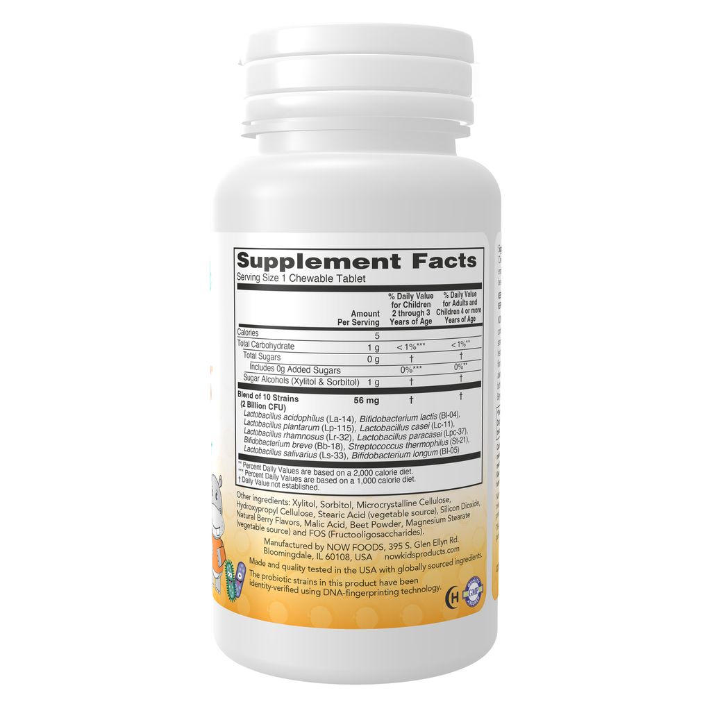 NOW Foods BerryDophilus™ Kids - 60 Chewables – Right label / Etykieta producenta