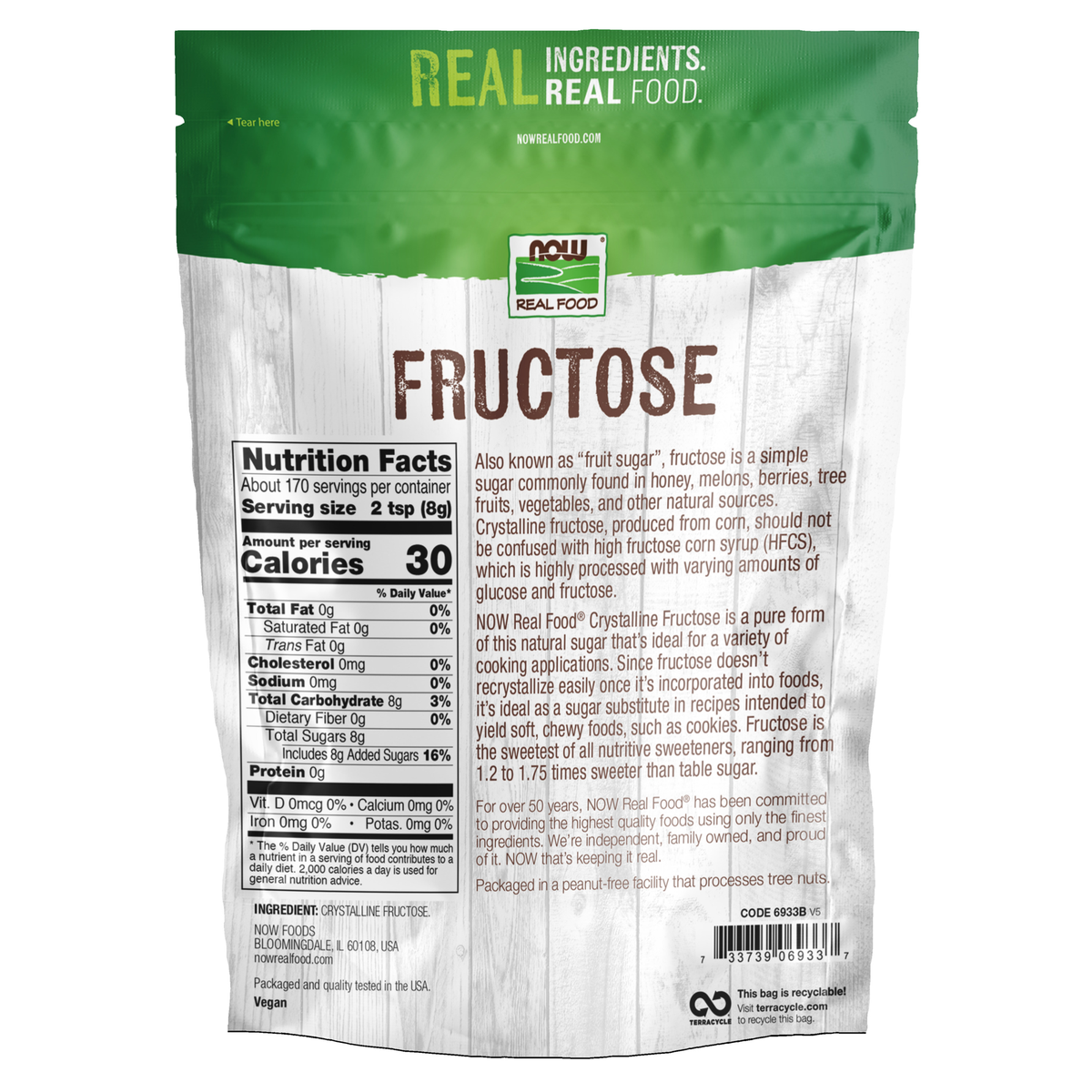 NOW Foods Fructose - 3 lbs. – Label details / Etykieta producenta