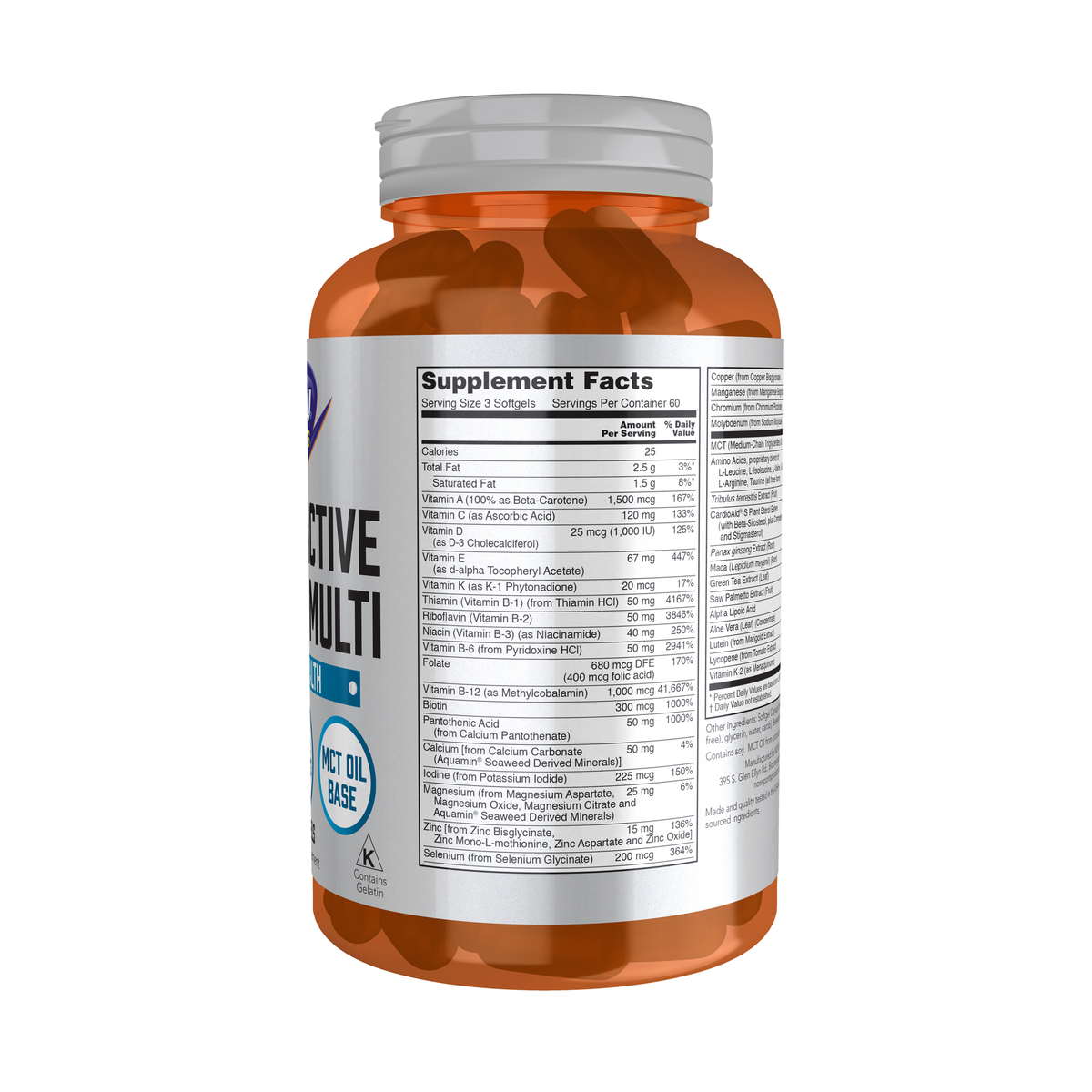 NOW Foods Men's Active Sports Multi - 180 Softgels – Right label / Etykieta producenta