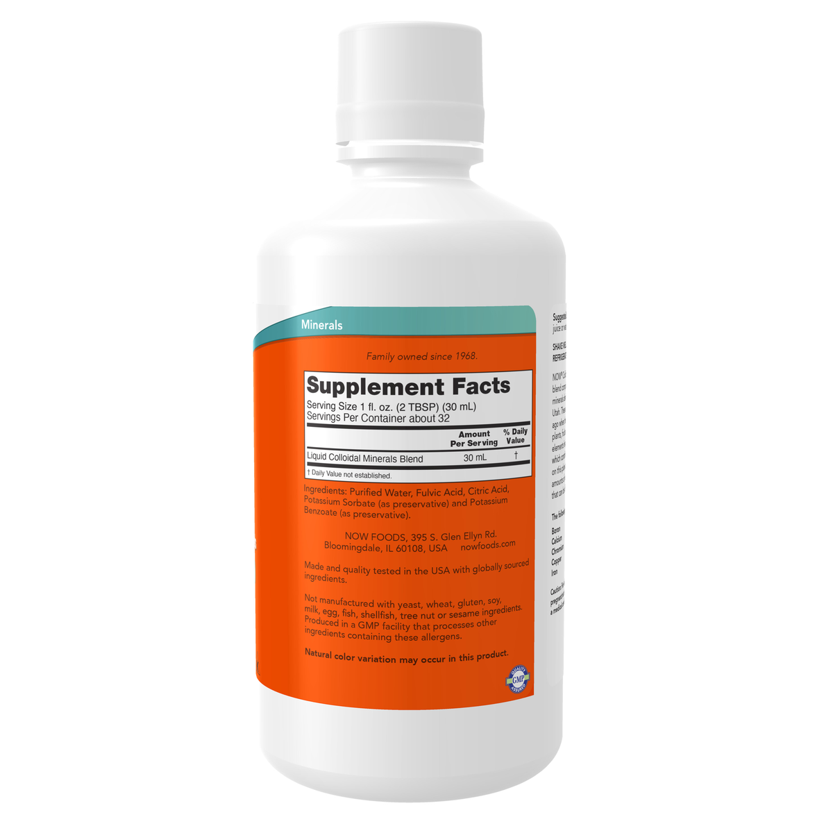 NOW Foods Colloidal Minerals - 32 fl. oz. – Label details / Etykieta producenta