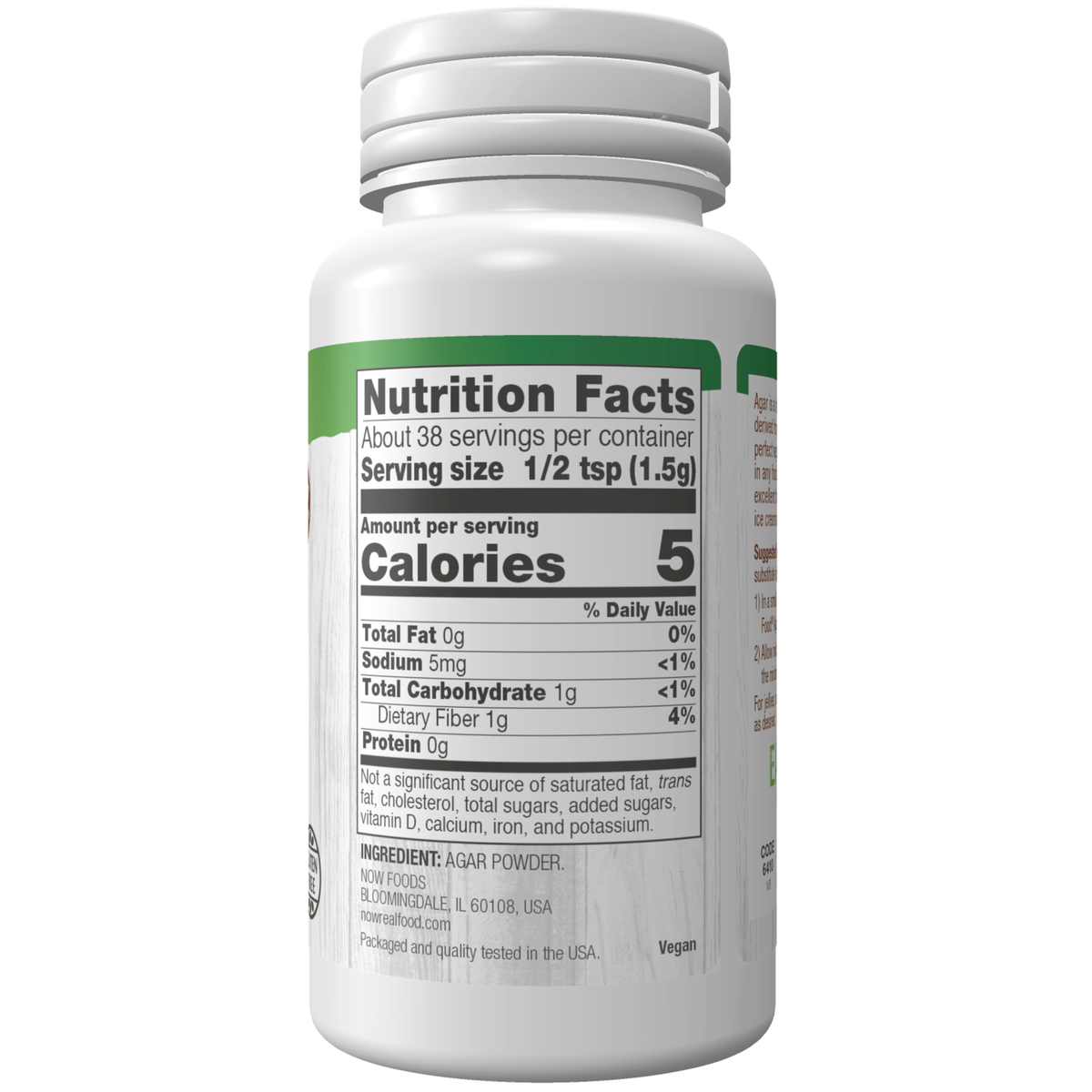 NOW Foods Agar Powder - 2 oz. – Right label / Etykieta producenta