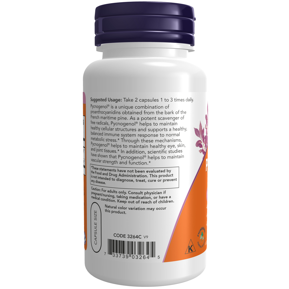 NOW Foods Pycnogenol® 30 mg - 60 Veg Capsules – Label details / Etykieta producenta