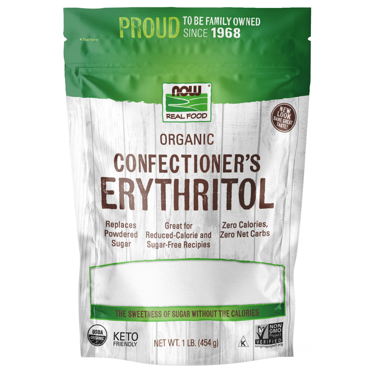 NOW Foods Confectioner's Erythritol, Organic Powder - 1 lb. / Confectioner's erytrytol, produkt ekologiczny proszek - 1 lb.