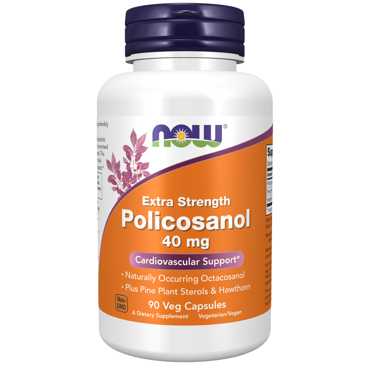 NOW Foods Policosanol, Extra Strength 40 mg - 90 Veg Capsules / Policosanol, zwiększona moc 40 mg - 90 kapsułek roślinnych