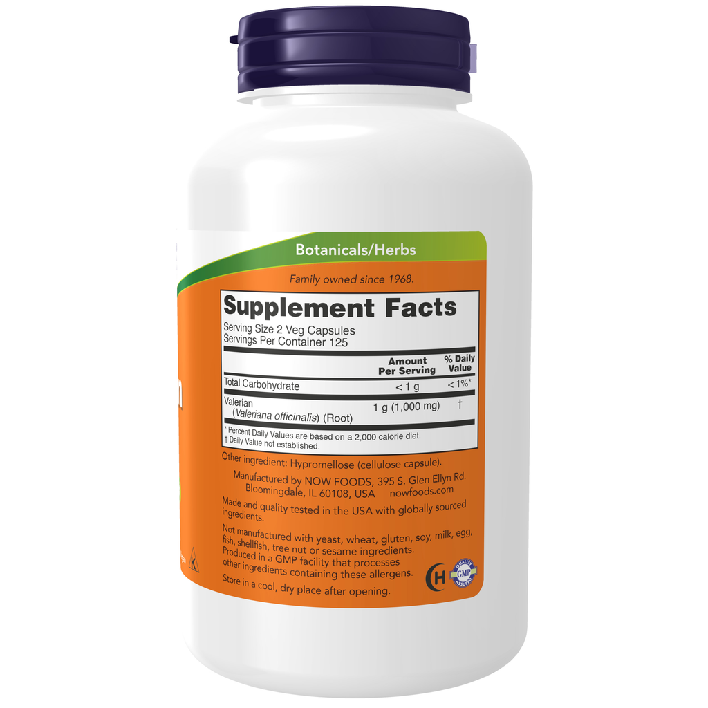 NOW Foods Valerian Root 500 mg - 250 Veg Capsules – Label details / Etykieta producenta