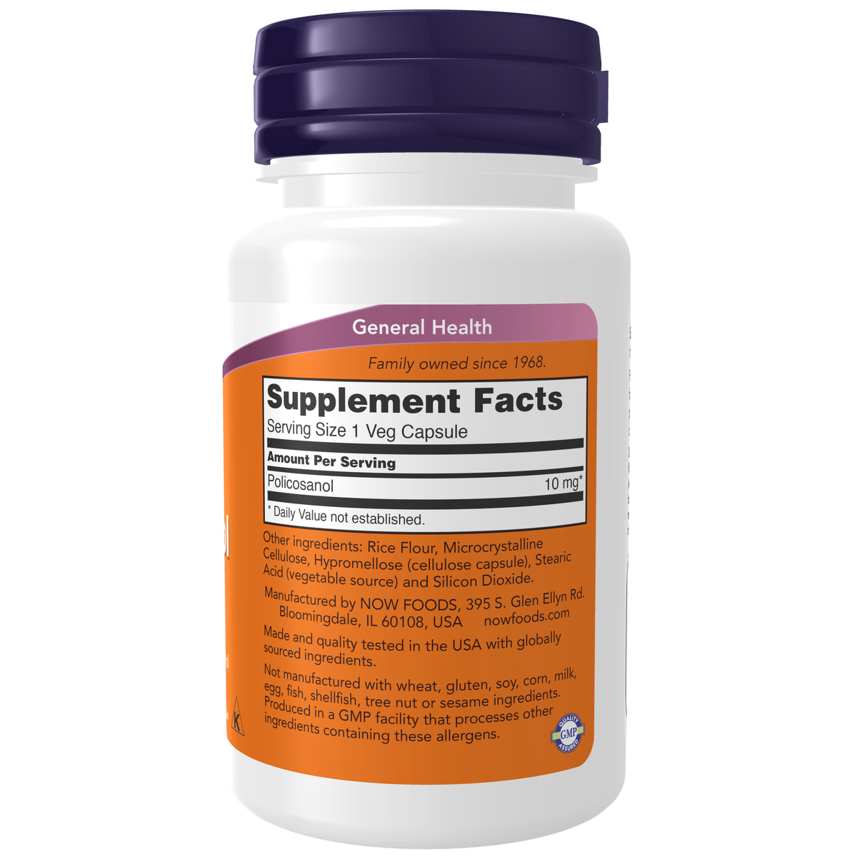 NOW Foods Policosanol 10 mg - 90 Veg Capsules – Label details / Etykieta producenta