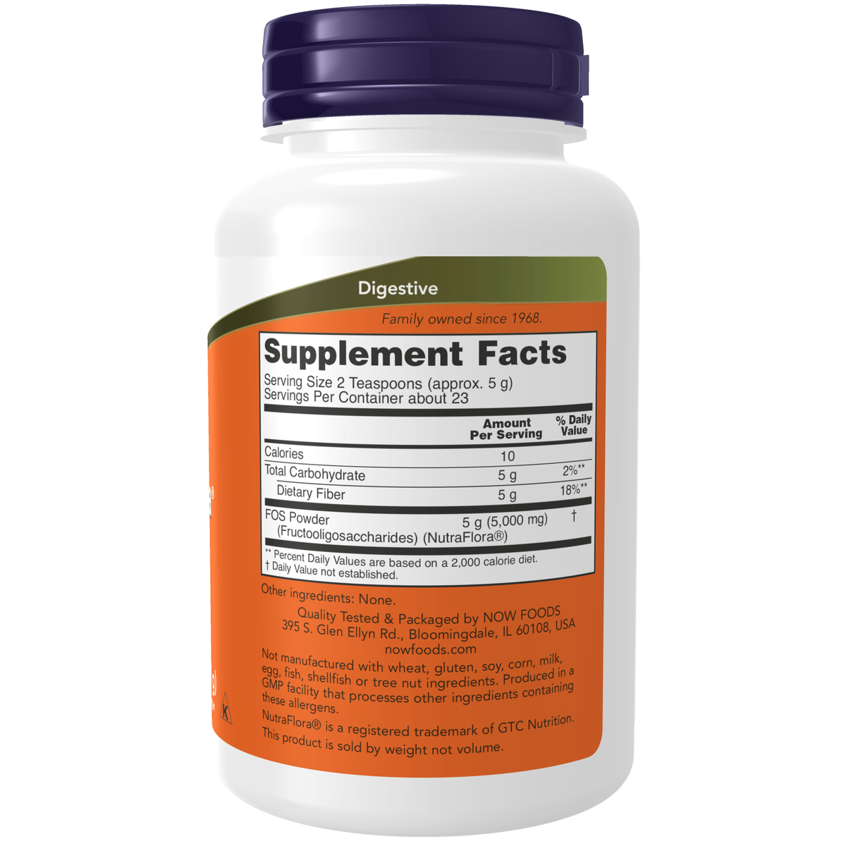 NOW Foods NutraFlora® FOS - 4 Ounce – Label details / Etykieta producenta