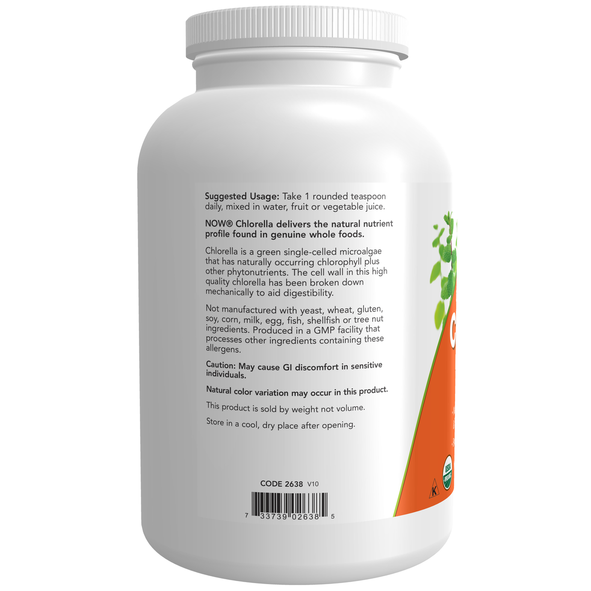 NOW Foods Chlorella Powder, Organic - 1 lb. – Label details / Etykieta producenta