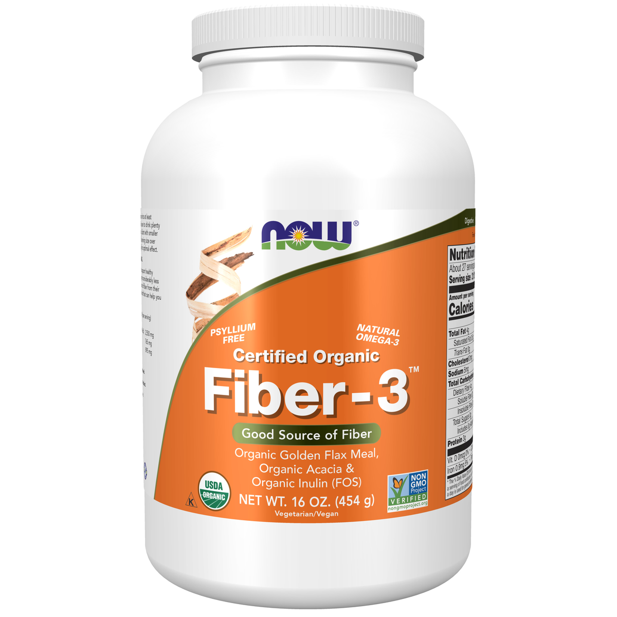 NOW Foods Fiber-3, Organic - 16 oz. / błonnik-3, produkt ekologiczny - 16 oz.