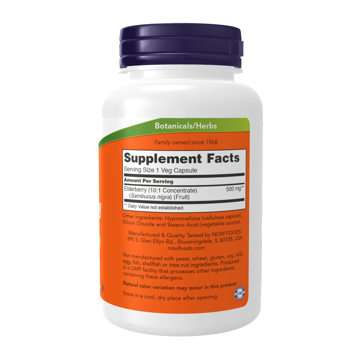NOW Foods Elderberry 500 mg - 120 Veg Capsules – Label details / Etykieta producenta