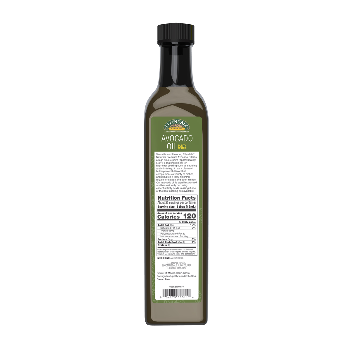 NOW Foods Avocado Cooking Oil in Glass Bottle - 16.9 fl. oz. – Back label / Etykieta producenta